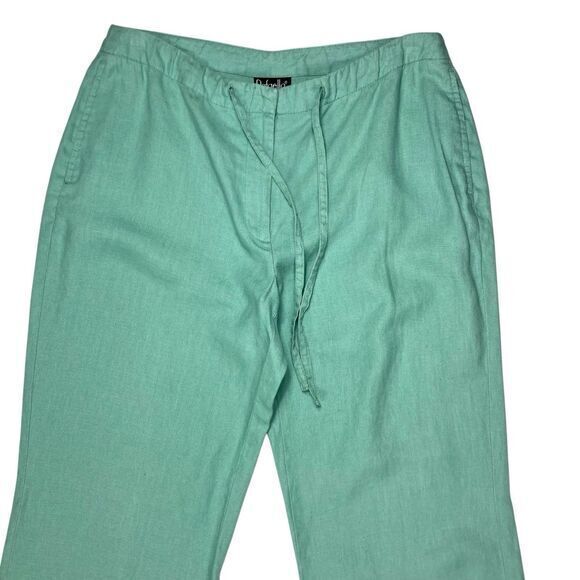 Rafaella 100% Linen Straight Leg Pants Womens 8 Green Drawstring Casual Coastal - Picture 2 of 14